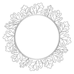 vector contour oak leaf wreath circle frame border coloring book