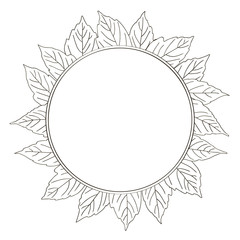 vector contour linden leaf wreath circle frame border coloring book