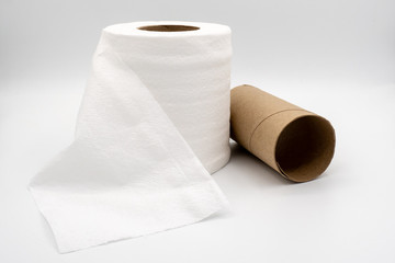 Tissue paper and the core brown isolated white background