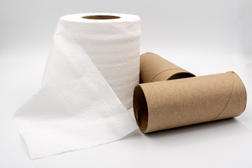 Tissue paper and the core brown isolated white background