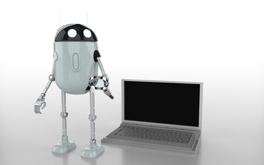 robot searth in internet 3d render.