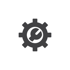 Wrench with gear vector icon. filled flat sign for mobile concept and web design. Maintenance simple solid icon. Settings symbol, logo illustration. Pixel perfect vector graphics