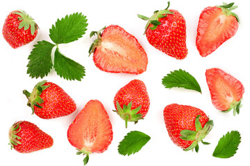 Strawberries isolated on white background with copy space for your text. Top view. Flat lay pattern