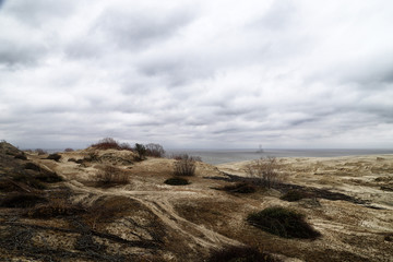 Beautiful view on sand dunes of the Curonian spit. Nida in Lithuania and Kaliningrad region in Russia