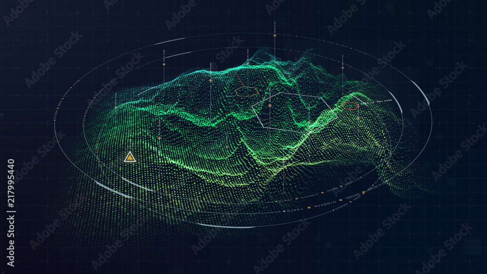 Aufkleber Futuristic military concept for head up display with holographic terrain, user interface readout, targeting and tracking enemy in digital cyber space background