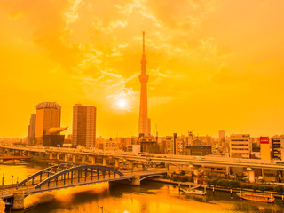 Fototapeta na wymiar Beautiful cityscape with tokyo sky tree around architecture and building of tokyo city japan