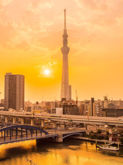 Fototapeta na wymiar Beautiful cityscape with tokyo sky tree around architecture and building of tokyo city japan