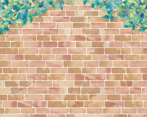 青葉とレンガの背景イラスト