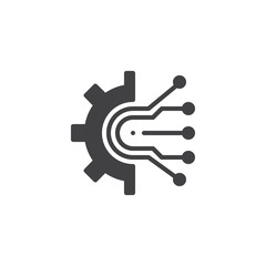 Circuit and gear vector icon. filled flat sign for mobile concept and web design. Digital technology solid icon. Symbol, logo illustration. Pixel perfect vector graphics