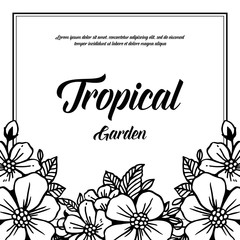 Tropical garden card with flower frame vector illustration