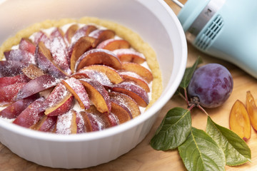 Home made fresh baked plum pie