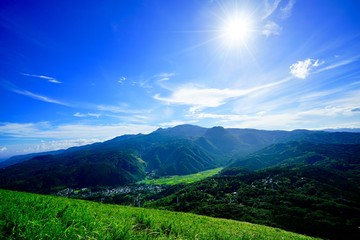 登山 田園風景 