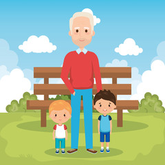 grandpa and geandchildren in the park