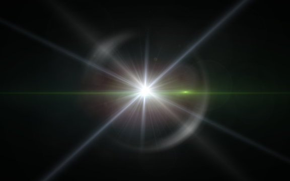 Digit lens flare with bright light in black background used for texture and material.Lens flare or Star flare in black background.Modern nature flare effect