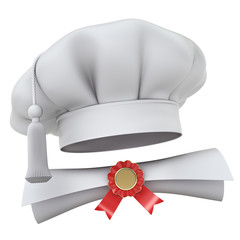 Cooking school concept with chef hat and diploma 