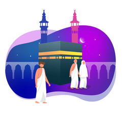 Hajj Greeting Muslim Around Kaaba Islamic Vector Illustration