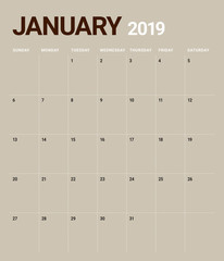 January 2019 desk calendar vector illustration
