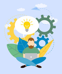 Man working with a laptop searching for new ideas solutions