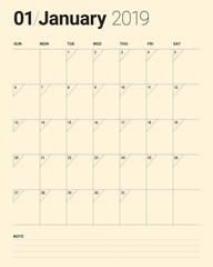 January 2019 desk calendar vector illustration