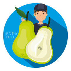 young man with pear healthy food