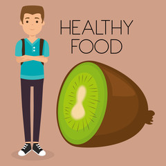 young man with kiwi healthy food © Gstudio