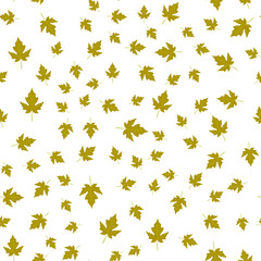 Seamless pattern of autumn green leaves randomly