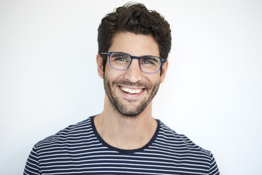 Happy Dude In Striped Top And Glasses, Portrait