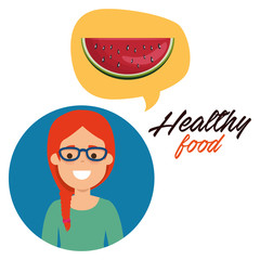 young woman with watermelon healthy food