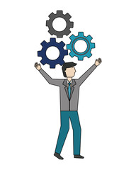 businessman with gear machine isolated icon