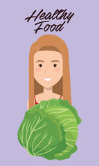young woman with cabbage healthy food