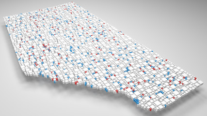 3D Map of Alberta - Canada | 3d Rendering, mosaic of little bricks - White and flag colors. A number of 3781 little boxes are accurately inserted into the mosaic
