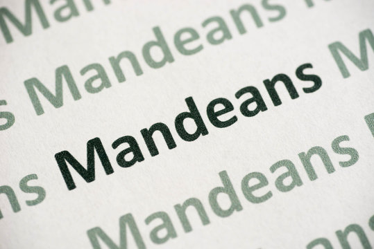 word Mandeans printed on paper macro