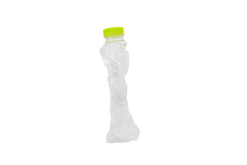 twisted plastic bottle isolate on white background, concept : reduce space for junk