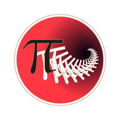 sign Pi circular label with fractal spiral tail pattern in red