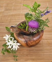 mortar and plants