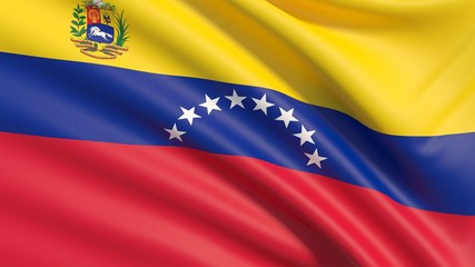 The flag of Venezuela. Waved highly detailed fabric texture. 3D illustration.
