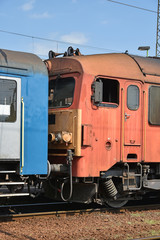 Fototapeta premium Engine and railway carriage at the station