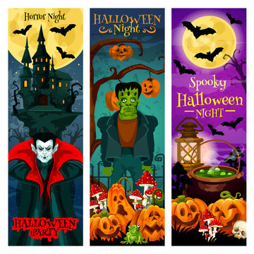 Halloween monster party invitation banner design