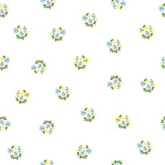 Fototapeta na wymiar Seamless floral pattern with small-scale flowers on white background. Shabby chic. Country Millefleurs liberty style. light floral texture for for clothes, interior, tiles, print, textiles, packaging.
