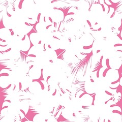 Seamless pattern with tropical palm leaves on pink background. Lightweight two-tone design. Summer vector design.