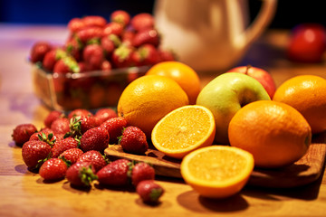 Naklejka na ściany i meble Fresh fruits. Mixed fruits background. Healthy eating, dieting.