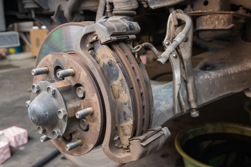 Fototapeta premium Dish brake repairing in the garage