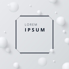 Grey background with black square frame and balls pattern.