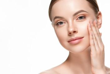 Woman beautifl face closeup with healthy skin and beauty lips and eyes