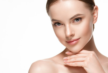 Woman beautifl face closeup with healthy skin and beauty lips and eyes