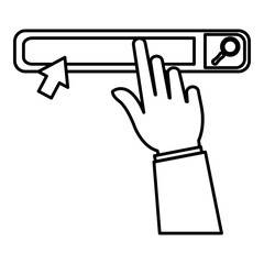 hand with search bar browser interface