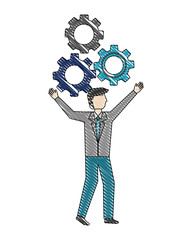 businessman gears team work progress color drawing