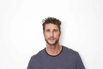 Obraz premium Blue eyes with striped top, portrait