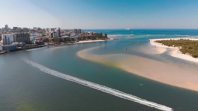 Aerial drone view of Pumicestone Passage, Bribie Island and Caloundra