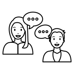 young couple with speech bubbles